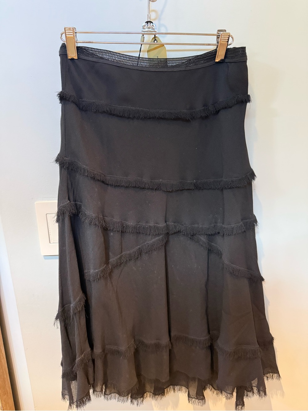 Black Fringed Tiered A-Line Skirt